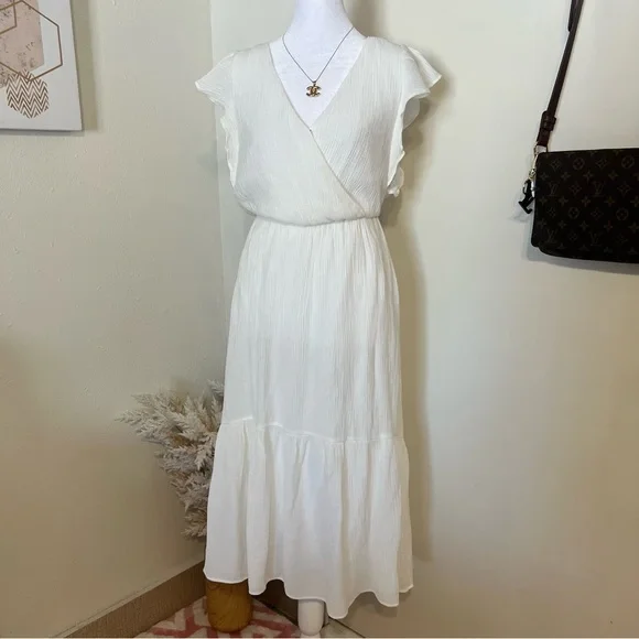 LUSH midi ruffle off white dress size S - Picture 9 of 14